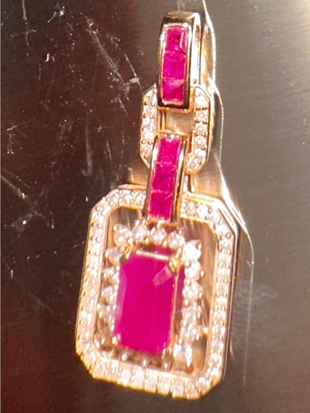 14k Antique Genuine Ruby (1 ct. tw) & Diamond (1/5 ct. tw) Halo Pendant Necklace